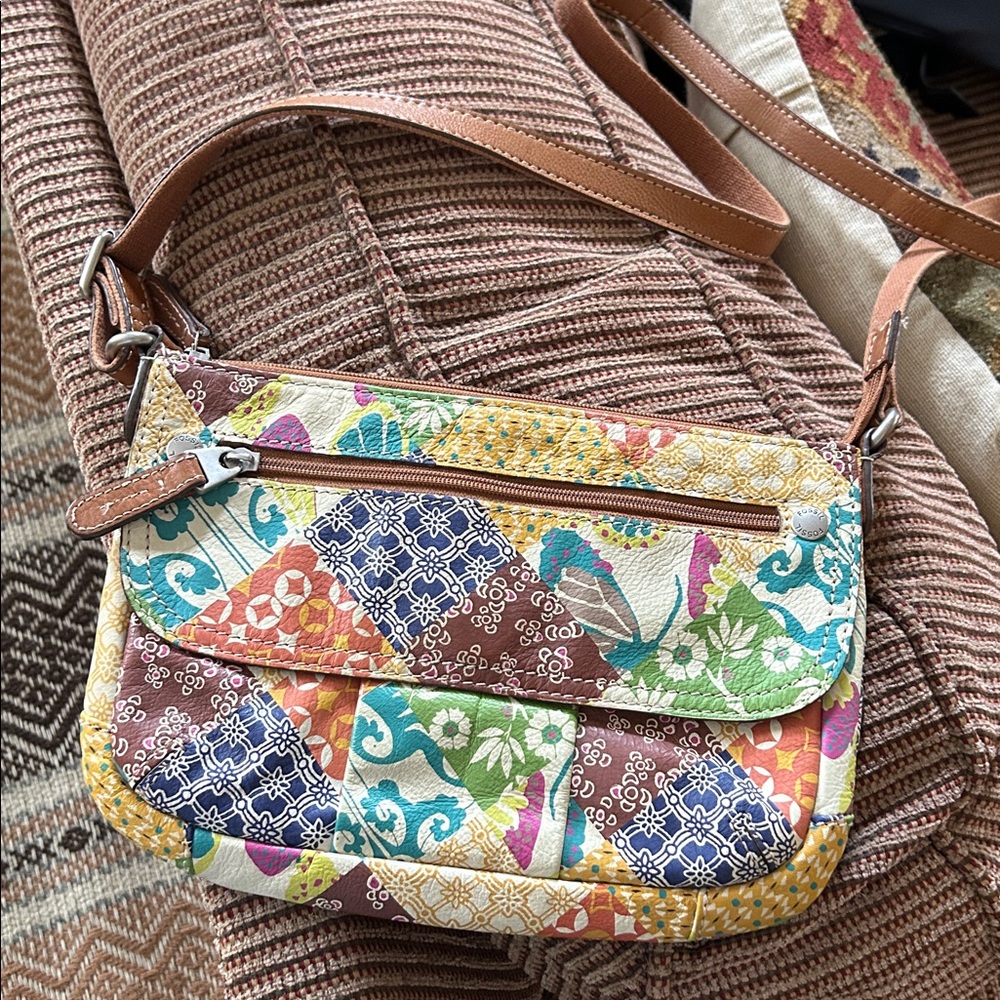 Fossil Spring Multicolor Patchwork Floral Crossbo… - image 4